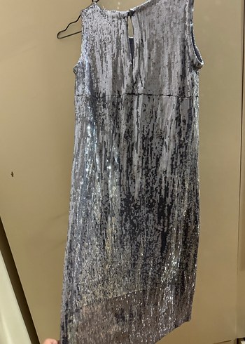 Gri Uzun Drapeli Kolsuz Abiye Elbise - Görsel 3