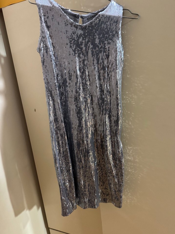 Gri Uzun Drapeli Kolsuz Abiye Elbise - Görsel 2