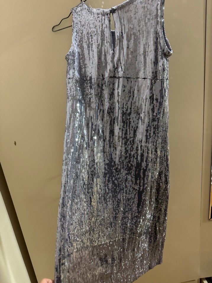 Gri Uzun Drapeli Kolsuz Abiye Elbise - Görsel 3