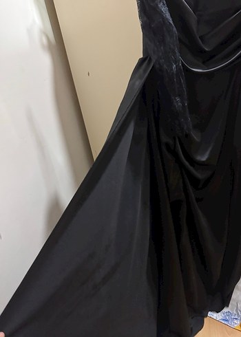 Siyah Uzun Drapeli Gotik Abiye Elbise - Görsel 4