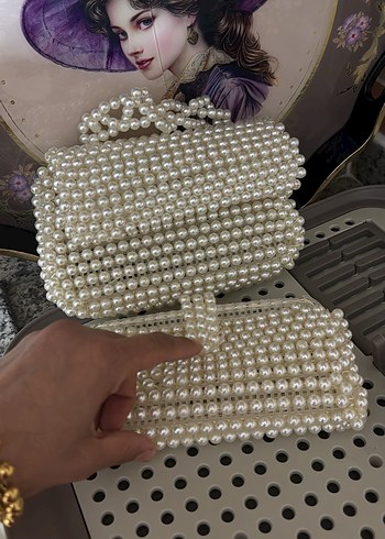 İnci İşlemeli Örgü Bohem Kadın Çanta - Görsel 3