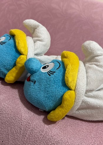 Renkli Mavi Peluş Şirinler panduf - Görsel 3