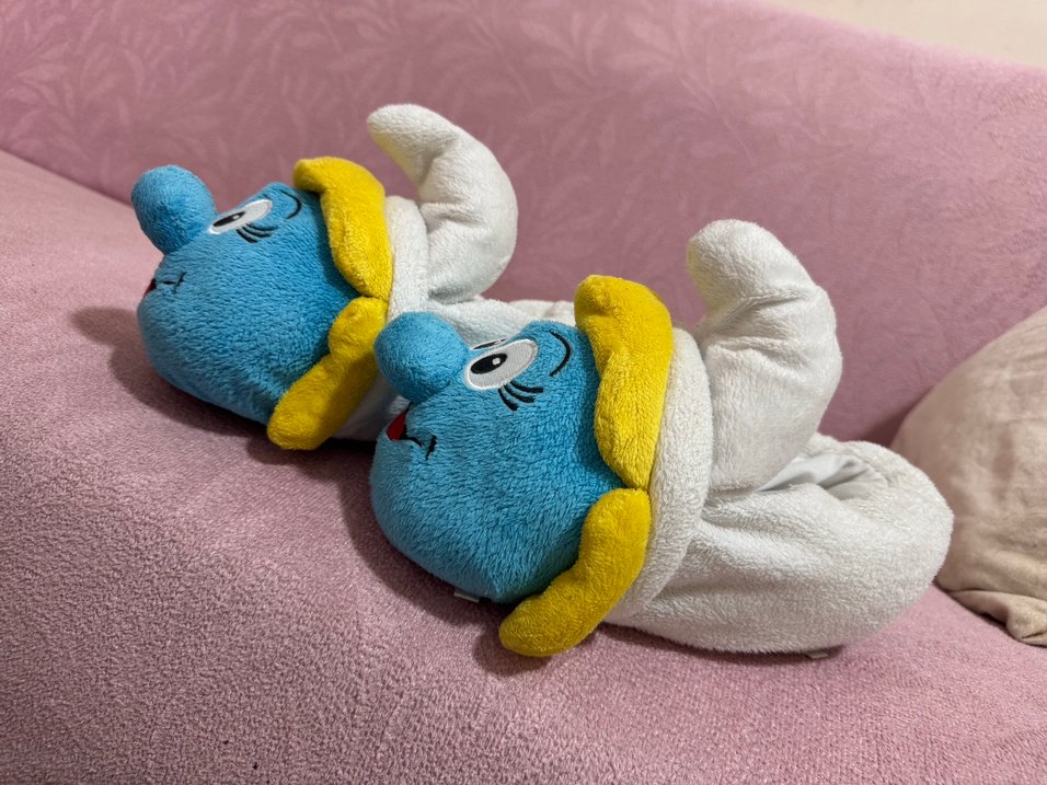 Renkli Mavi Peluş Şirinler panduf - Görsel 3