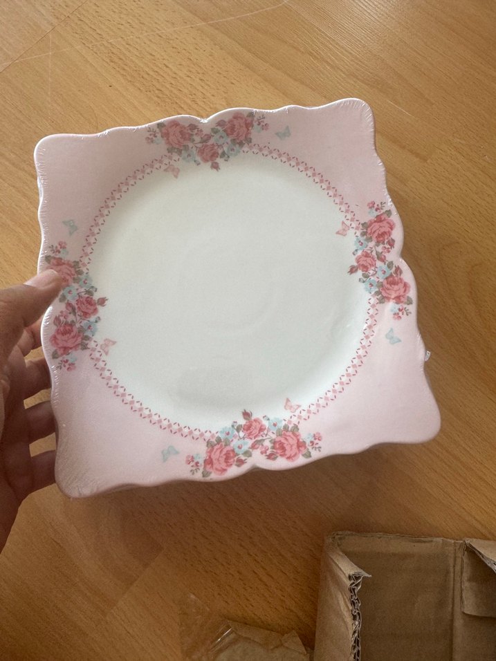 Pembe Vintage Çiçekli Kare Tabak - Görsel 2