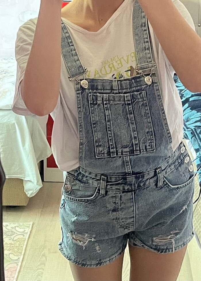 Şortlu kot tulum - Görsel 5