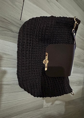 Kahve Örgü Kadın Çanta Tokalı - Görsel 2