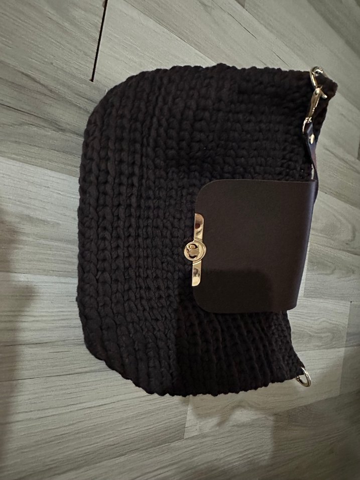 Kahve Örgü Kadın Çanta Tokalı - Görsel 2