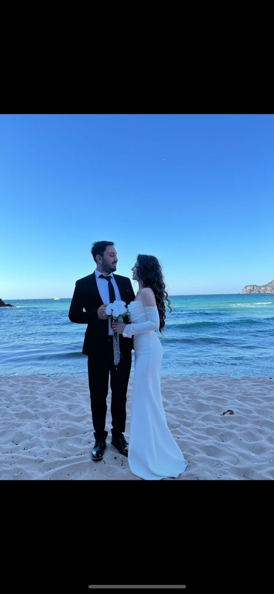 Uzun Beyaz Strappy A-Line Gelinlik - Görsel 2