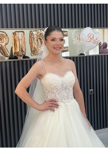 Askılı Straplez Beyaz A Kesim Gelinlik - Görsel 2