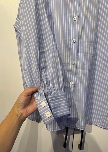 HAMİLE Düğmeli Çizgili Mavi Kadın Gömlek - Görsel 3