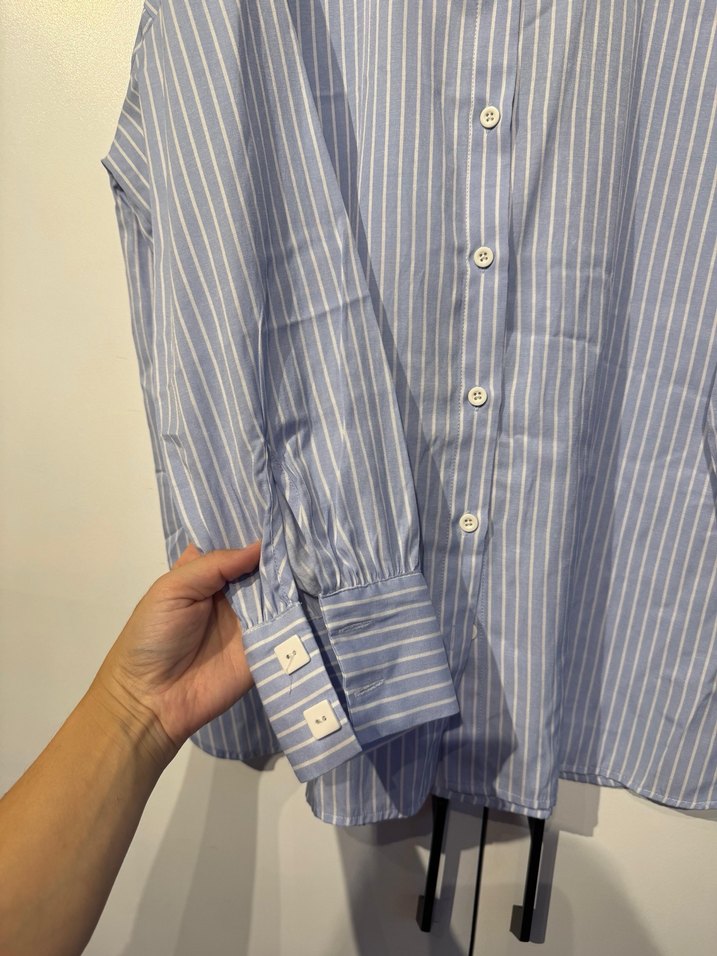 HAMİLE Düğmeli Çizgili Mavi Kadın Gömlek - Görsel 3