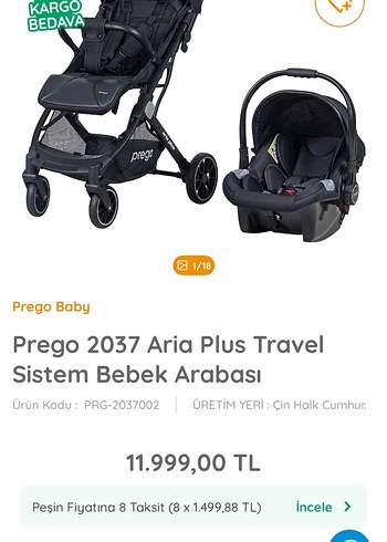 Siyah PREGO ARİA TRAVEL SİSTEM - Görsel 8