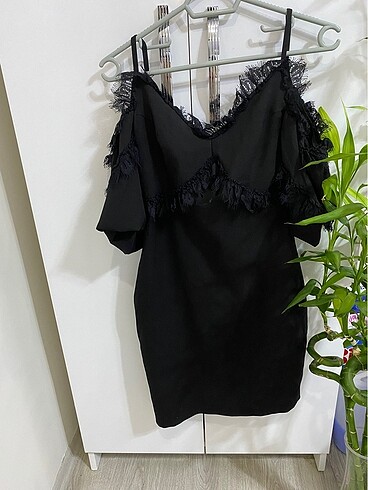 s Beden siyah Renk Siyah dantel detaylı mini elbise