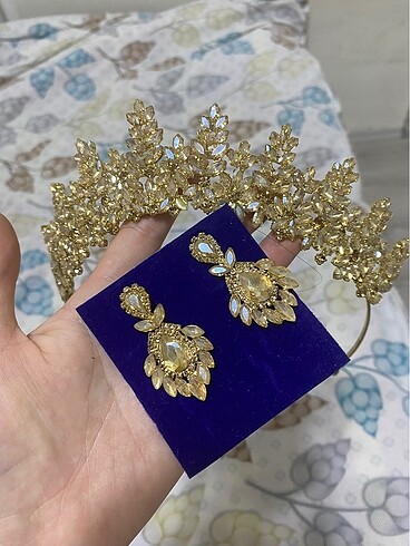  Beden altın Renk Gold küpe taç seti