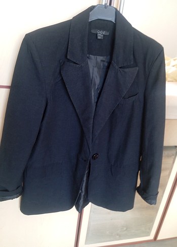 l Beden siyah Renk Düğmeli Siyah Kadın Keten Blazer Ceket