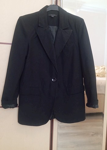 Düğmeli Siyah Kadın Keten Blazer Ceket