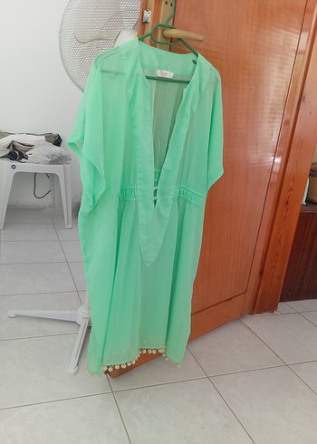 Yeşil V Yaka Salaş penti plaj elbise - Görsel 5