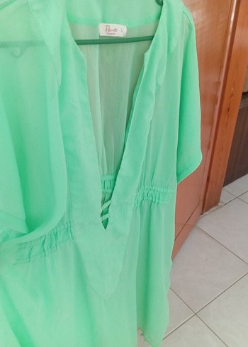 Yeşil V Yaka Salaş penti plaj elbise - Görsel 7