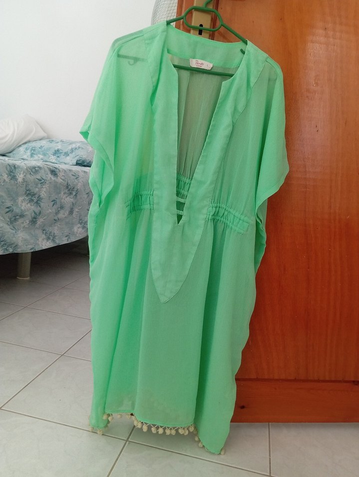 Yeşil V Yaka Salaş penti plaj elbise - Görsel 2