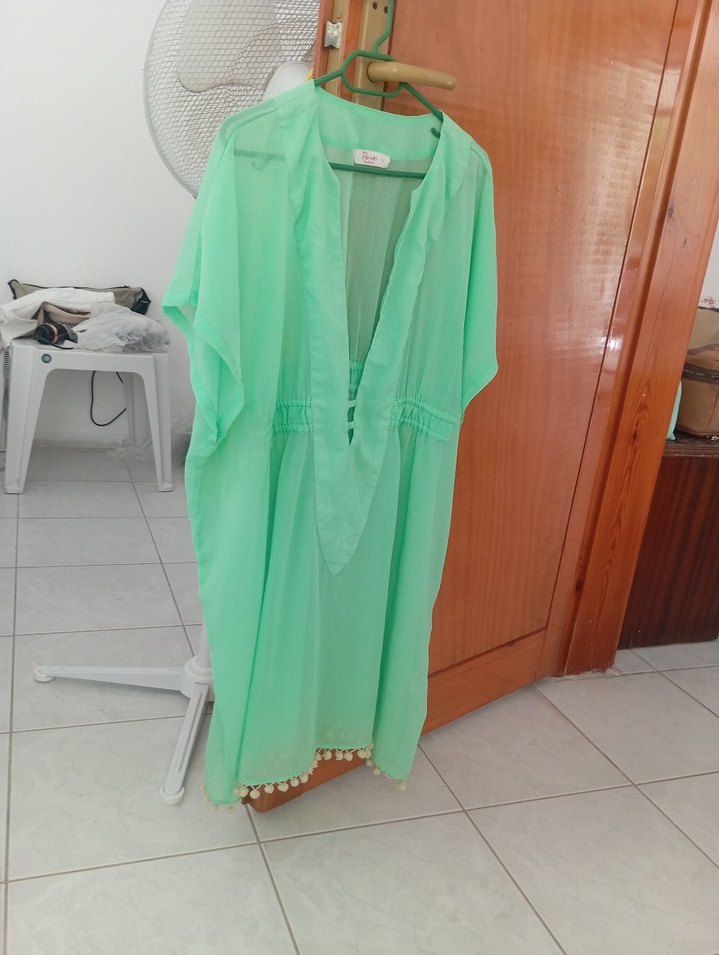 Yeşil V Yaka Salaş penti plaj elbise - Görsel 5