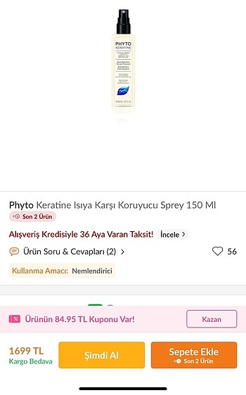 Beden Renk Phyto keratine ısı koruyucu sprey