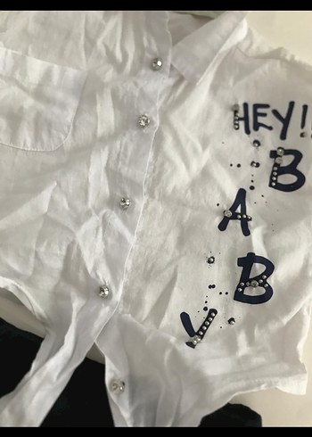 Beyaz Mini Düğmeli Kısa Kollu Baskılı Gömlek - Görsel 2