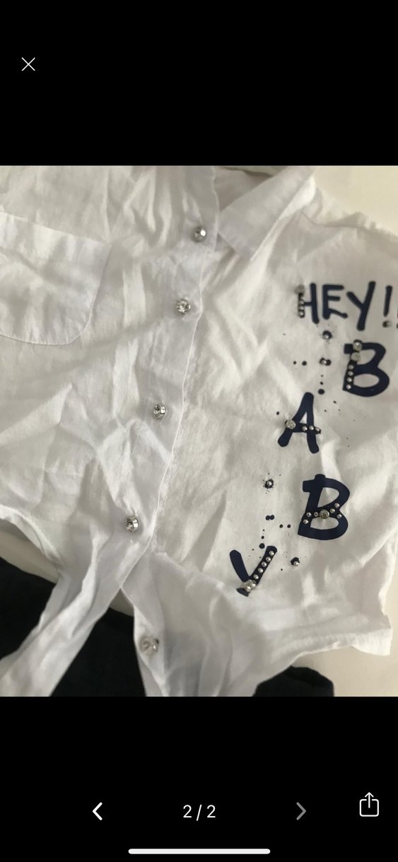 Beyaz Mini Düğmeli Kısa Kollu Baskılı Gömlek - Görsel 2