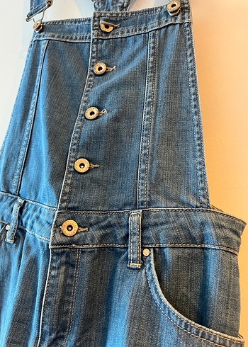 Kadın Mavi Denim Midi Salopet - Görsel 8