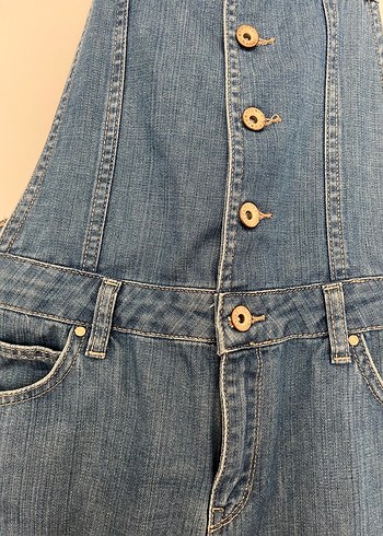 Kadın Mavi Denim Midi Salopet - Görsel 2