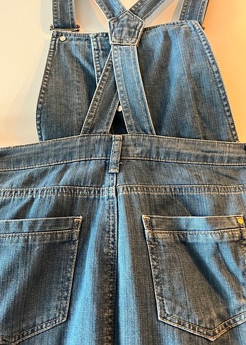 Kadın Mavi Denim Midi Salopet - Görsel 7