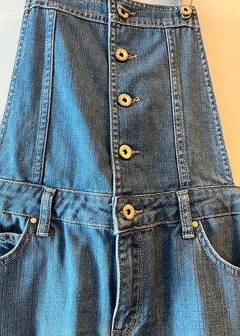 Kadın Mavi Denim Midi Salopet - Görsel 4