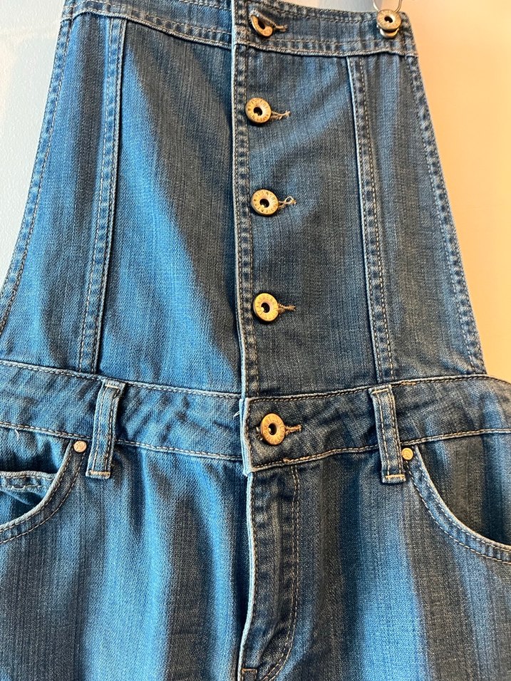 Kadın Mavi Denim Midi Salopet - Görsel 4