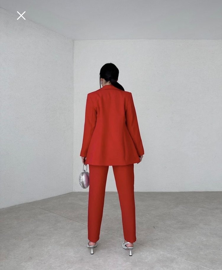 Kırmızı Saten Kadın Ofis Takım Elbise - Görsel 2