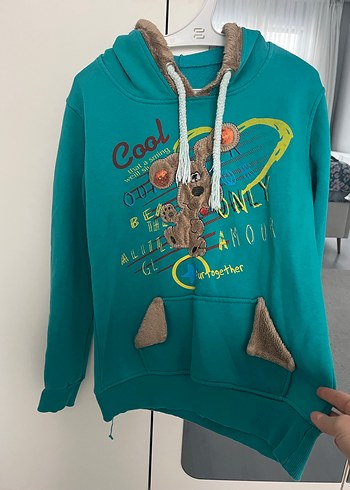 Turkuaz Kadın Sweatshirt Peluş Detaylı - Görsel 2