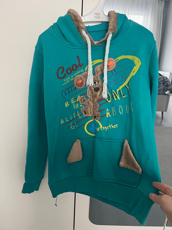 Turkuaz Kadın Sweatshirt Peluş Detaylı - Görsel 2