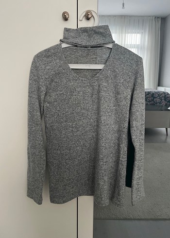 Gri Yüksek Yakalı Kadın Triko - Görsel 2