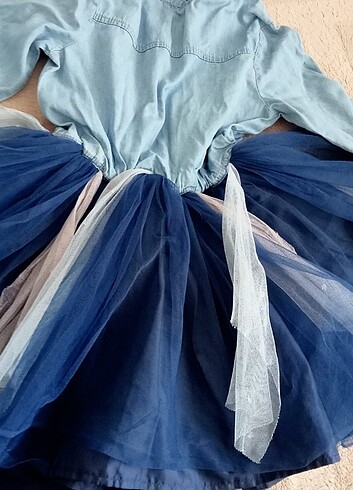 6 Yaş Beden mavi Renk Tütülü elbise