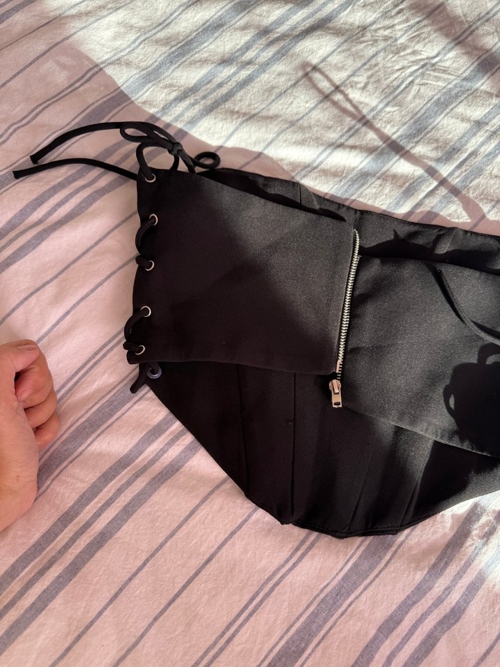 Siyah Goth Midi Straplez Bustiyer - Görsel 5