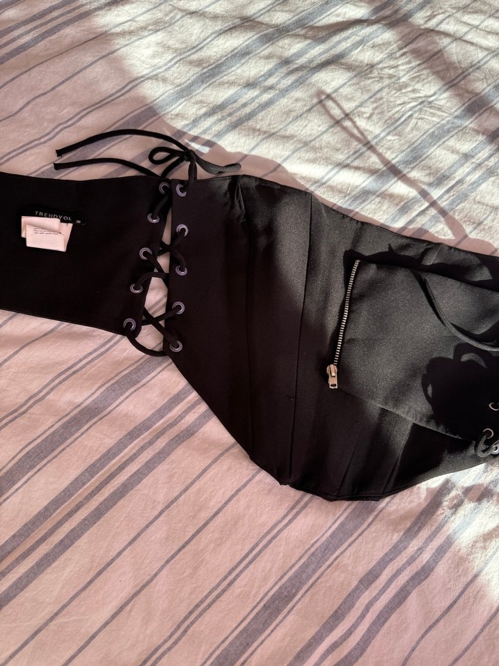 Siyah Goth Midi Straplez Bustiyer - Görsel 4