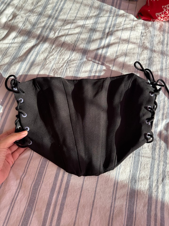 Siyah Goth Midi Straplez Bustiyer - Görsel 2