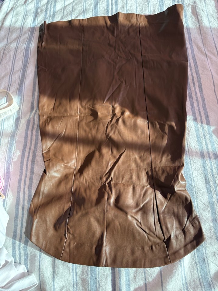 Deri, Fermuarlı, Midi Boy Straplez Mini Elbise - Görsel 4