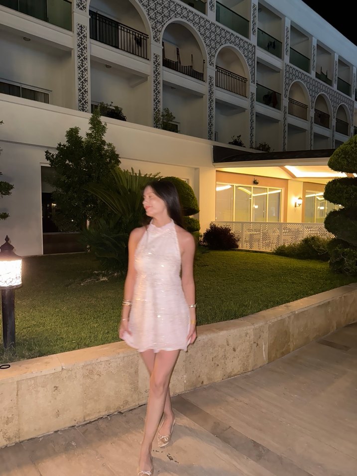 Dantel Detaylı Pembe Midi Abiye Elbise - Görsel 2