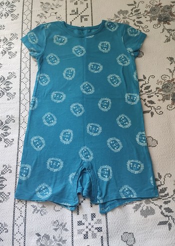 Turkuaz Bağlama Desenli Bebek Tulum