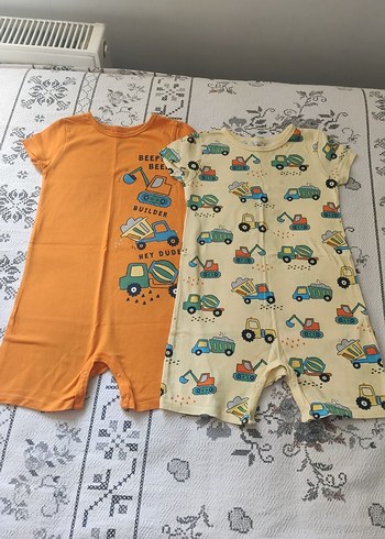 Sarı Desenli Kısa Kollu Bebek Tulumları