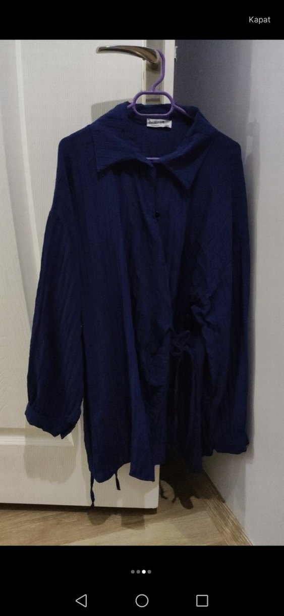 Düğmeli Lacivert Salaş Gömlek Tunik - Görsel 3
