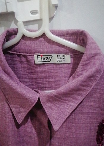 Uzun Kollu Mor Nakışlı Bohem Gömlek tunik - Görsel 3