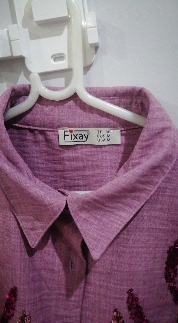 Uzun Kollu Mor Nakışlı Bohem Gömlek tunik - Görsel 3