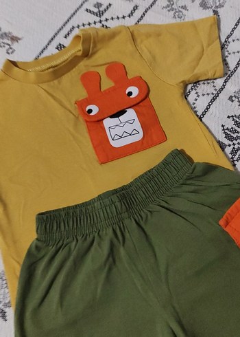 Diğer Bebek Erkek Sarı Baskılı Kısa Kollu Takım
