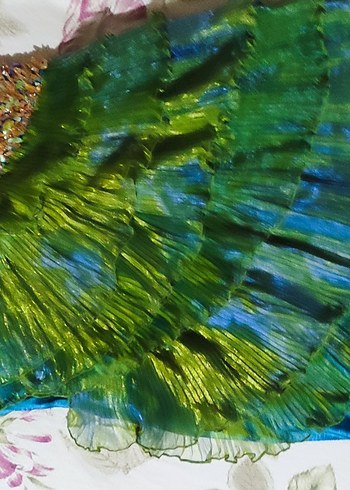 Parlak Yeşil Fırfırlı Kadın straplez esnek abiye - Görsel 6