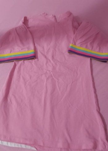6 Yaş Beden Pembe Unicorn Baskılı Kısa Kollu Elbise